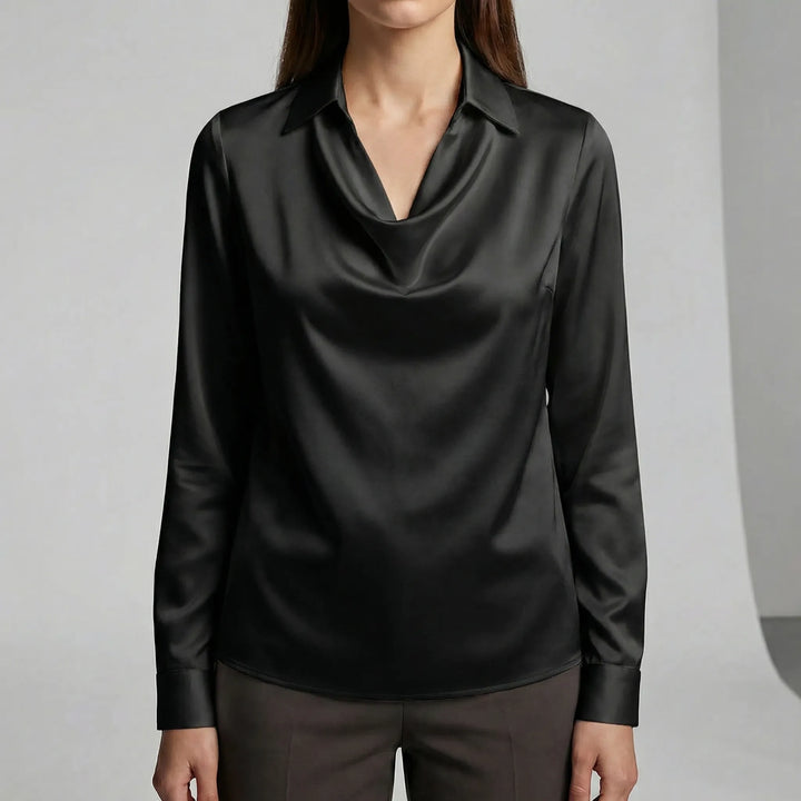 Chic festblus Sophie, draperad design & lång ärm, perfekt för kvällens tillställningar & stil.
