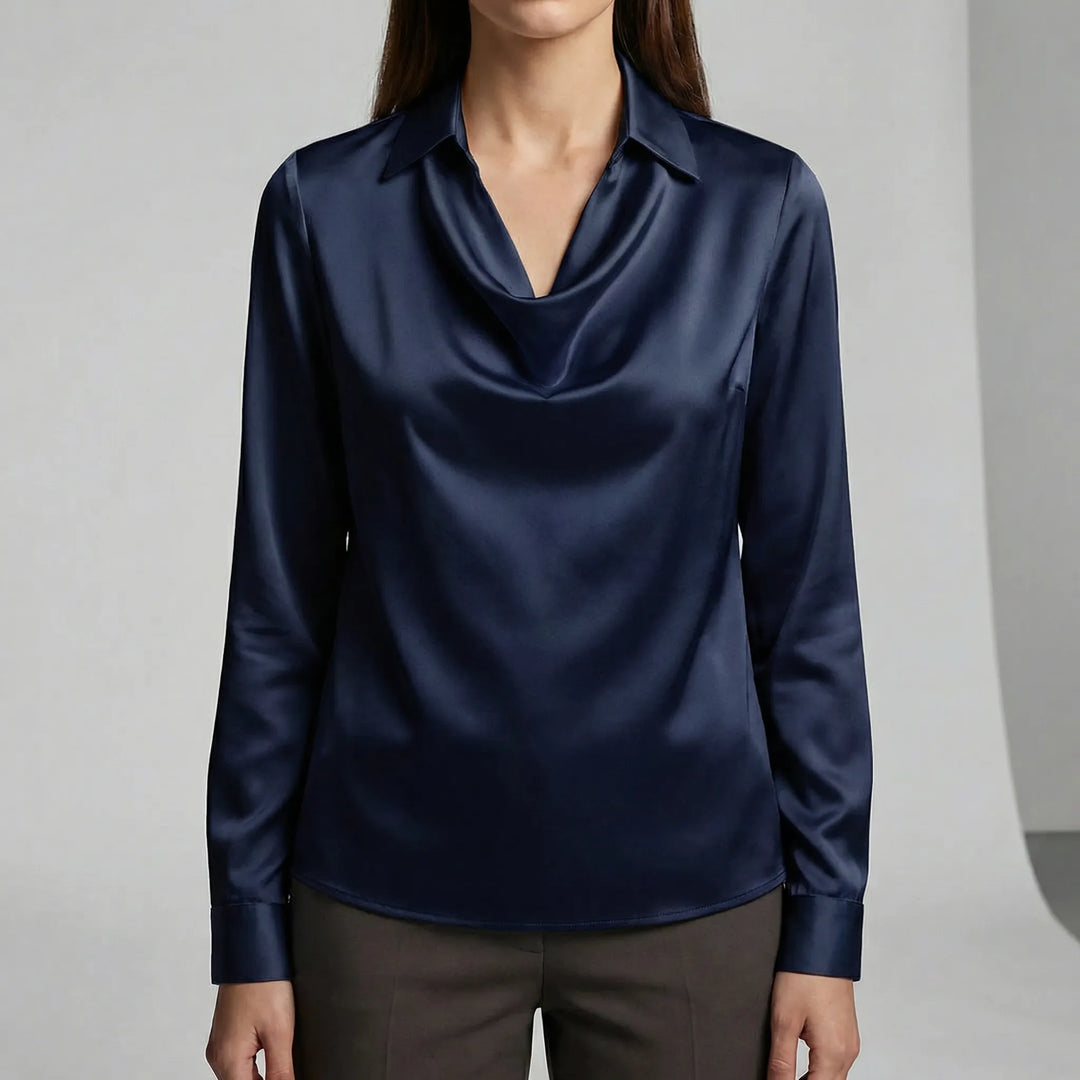 Trendig modeblus Sophie med draperad front & långa ärmar, för den stilmedvetna damen.