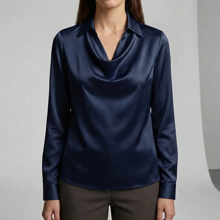 Trendig modeblus Sophie med draperad front & långa ärmar, för den stilmedvetna damen.
