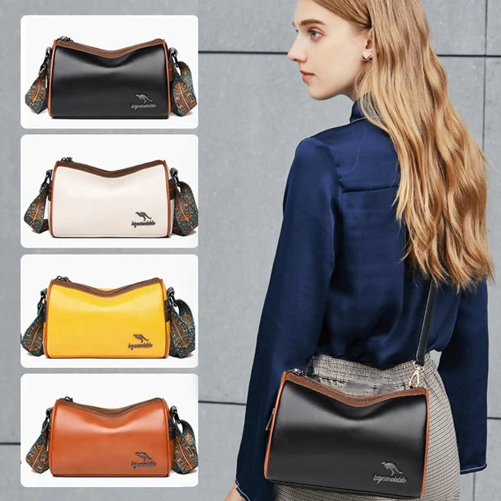 "Elegant dam Bostonväska i retrostil, mjuk brun PU-läder med praktiska fack och snygg design, perfekt för alla tillfällen."