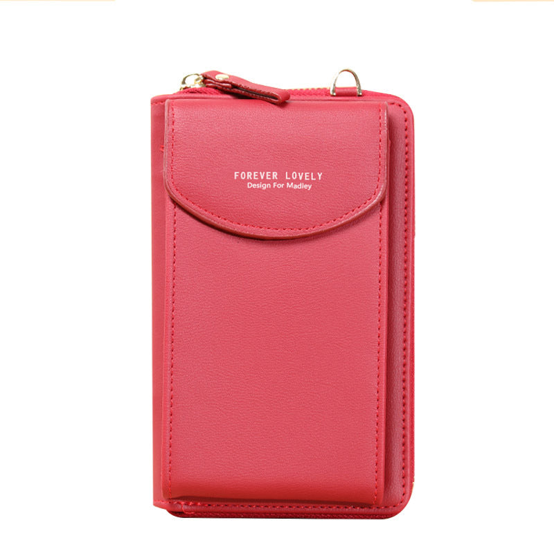 "Elegant dam crossbody telefonväska i rött PU-läder med avtagbar rem, rymligt fack för värdesaker, mångsidig design."