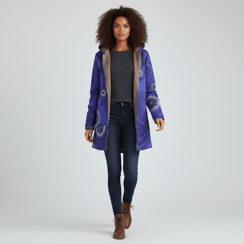 Damjacka Ella, vintage-inspirerad lång modell med huva. Elegant & figursydd.