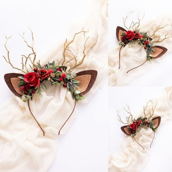 Elegant dam pannband med renhorn för jul, handgjort, naturinspirerat, idealiskt för festlig julklädsel och gåvor.
