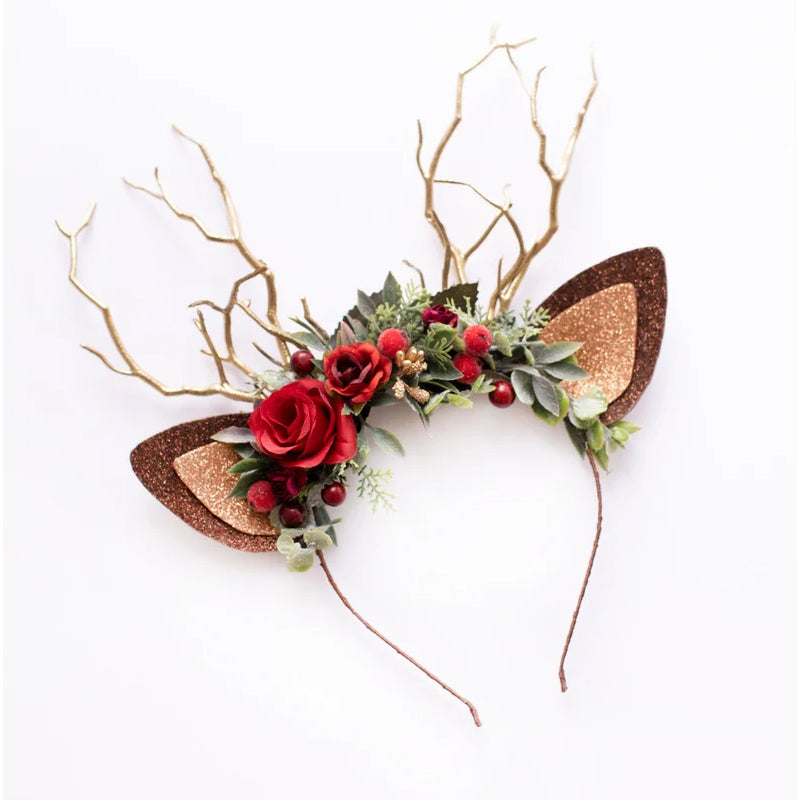 Elegant dam pannband med renhorn för jul, handgjort, naturinspirerat, idealiskt för festlig julklädsel och gåvor.