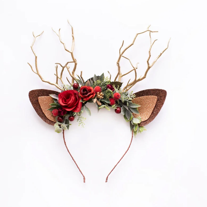 Elegant dam pannband med renhorn för jul, handgjort, naturinspirerat, idealiskt för festlig julklädsel och gåvor.