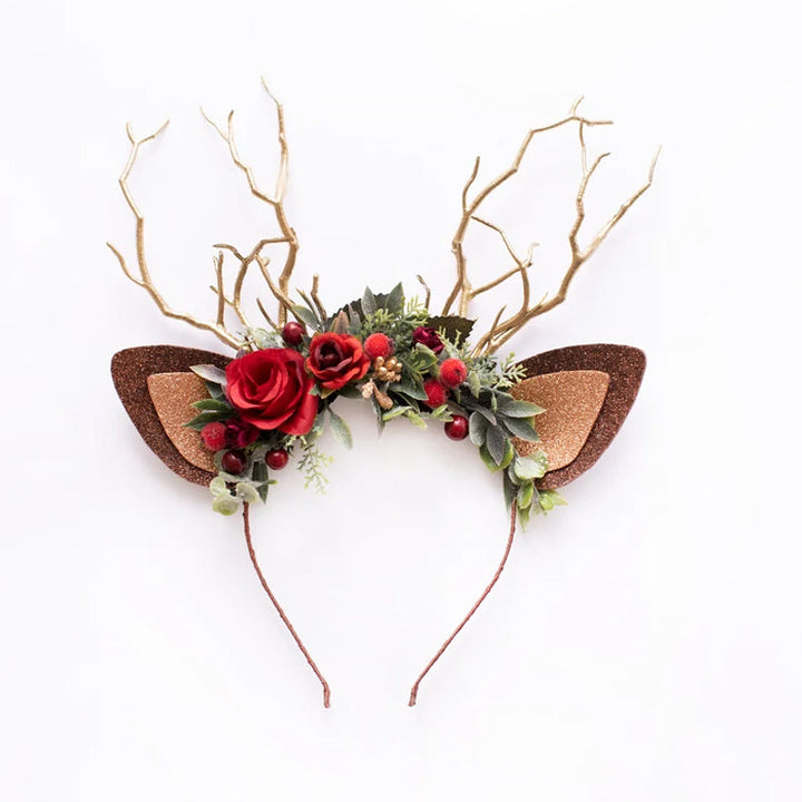 Elegant dam pannband med renhorn för jul, handgjort, naturinspirerat, idealiskt för festlig julklädsel och gåvor.