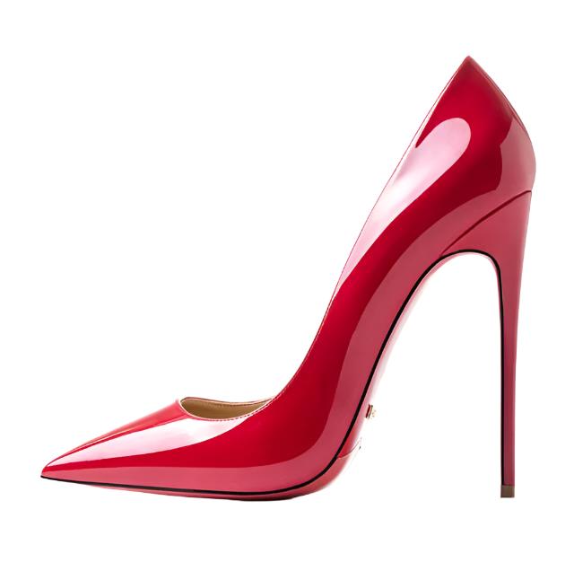 Profilvy av högklackad pumps. Spetsig tå & elegant design för kvällen.
