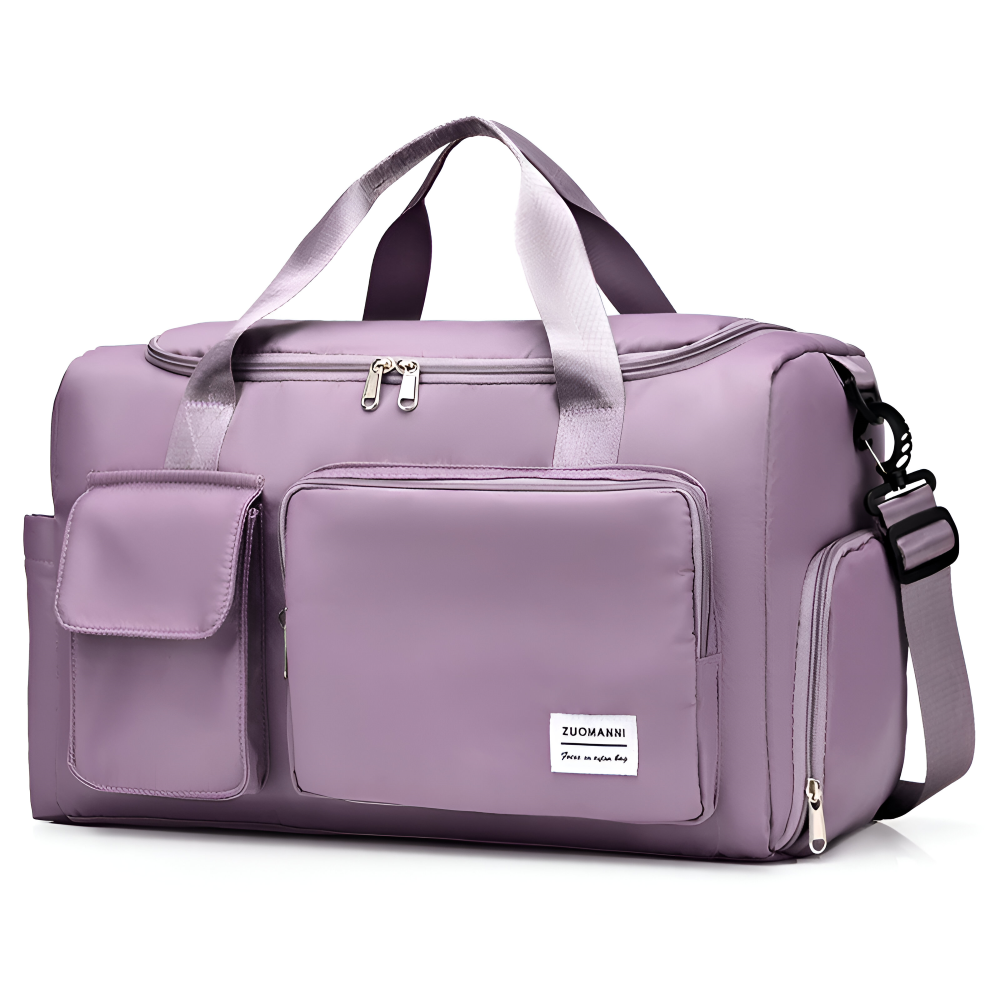Öppen dufflebag för dam, rymlig insida perfekt för organiserad packning av weekendkläder.