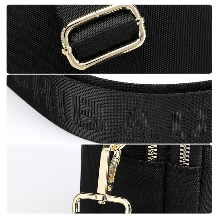 Elegant damers nylon crossbody kurirväska med multifickor, justerbar axelrem, tillgänglig i flera färger.