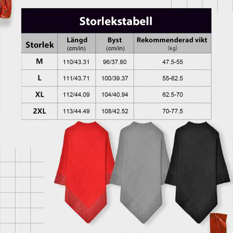 "Elegant damkappa i glänsande ull med strassdetaljer, fladdermushylsa, passar både vardag och formella tillfällen."