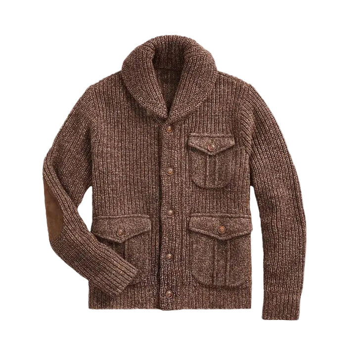 Elegant damkofta i vintagestil med mönstrat stickat tyg och knäppning, perfekt för höst och vinter