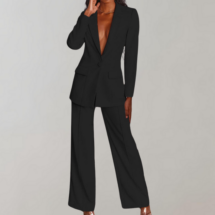 Mångsidigt damkläderset: elegant blazer och byxor, perfekt för både vardag och fest.