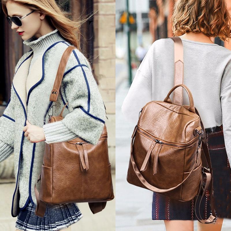 "Elegant damläderryggsäck i svart, brun, grå, grön eller rosa, multifunktionell för arbete och vardag."