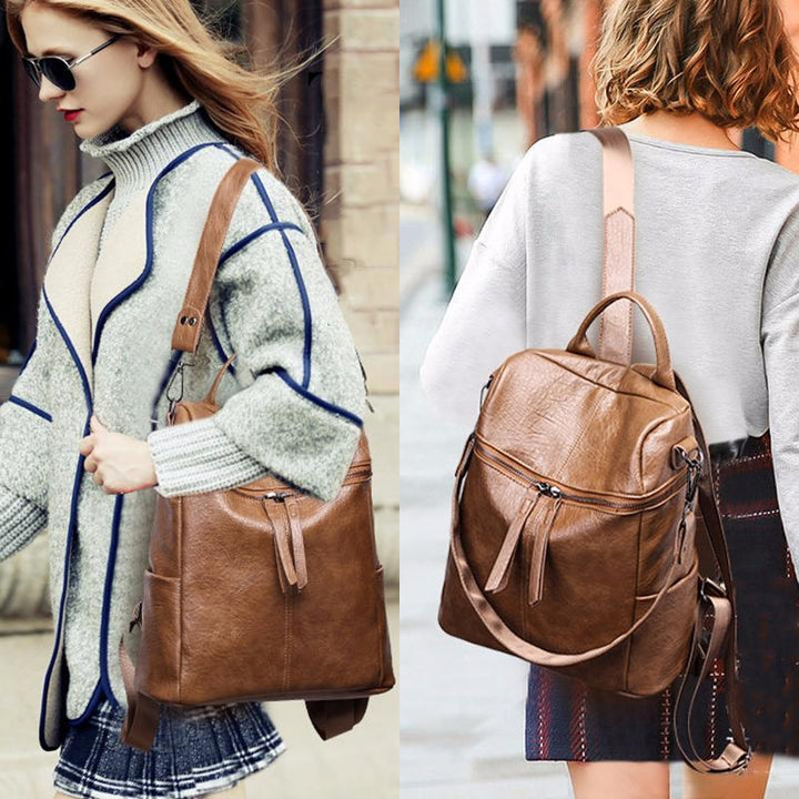 "Elegant damläderryggsäck i svart, brun, grå, grön eller rosa, multifunktionell för arbete och vardag."