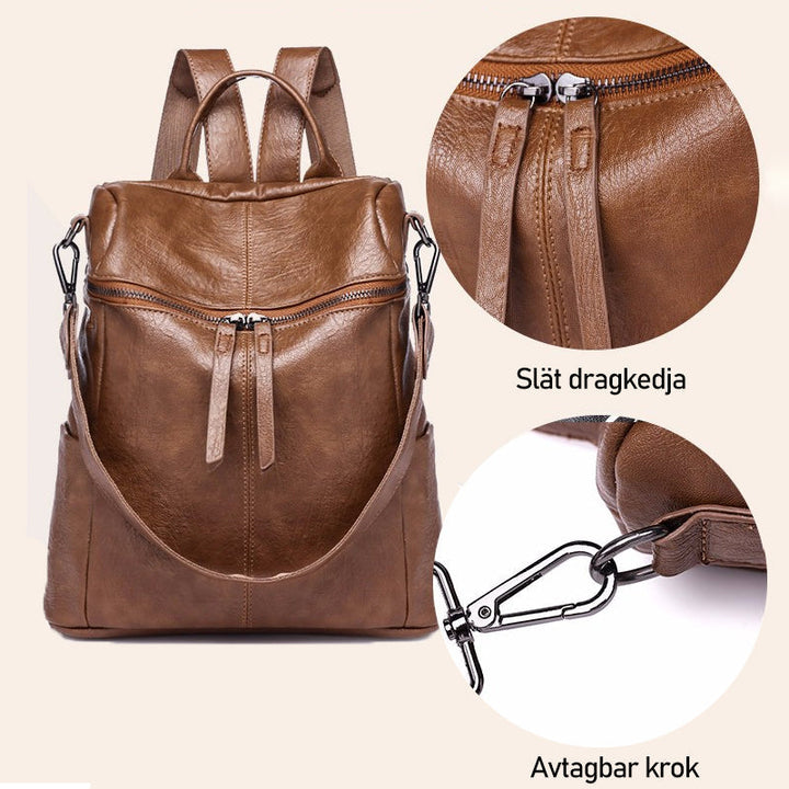"Elegant damläderryggsäck i svart, brun, grå, grön eller rosa, multifunktionell för arbete och vardag."