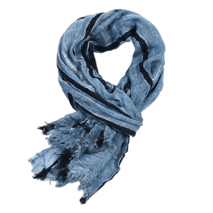 Elegant damsjal med guldtrådar och modern randig design, perfekt höst/vår-accessoar.