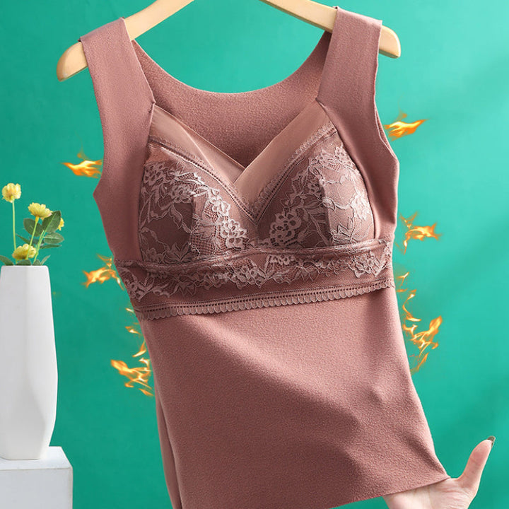 "Elegant damtermounderställ med inbyggd BH, scoop-neck design, andningsbar polyester, svart färg för komfort och stil."