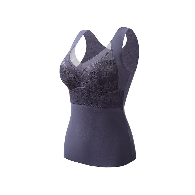 "Elegant damtermounderställ med inbyggd BH, scoop-neck design, andningsbar polyester, svart färg för komfort och stil."