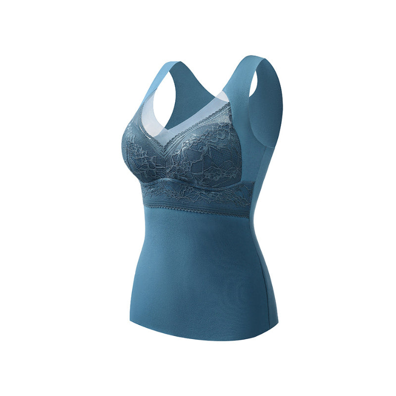 "Elegant damtermounderställ med inbyggd BH, scoop-neck design, andningsbar polyester, svart färg för komfort och stil."