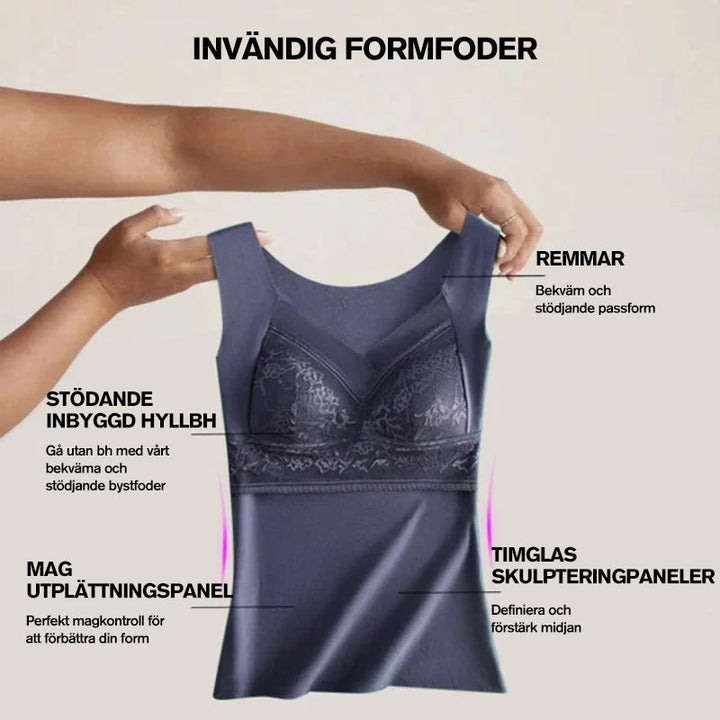 "Elegant damtermounderställ med inbyggd BH, scoop-neck design, andningsbar polyester, svart färg för komfort och stil."