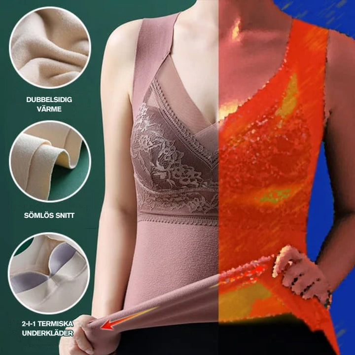 "Elegant damtermounderställ med inbyggd BH, scoop-neck design, andningsbar polyester, svart färg för komfort och stil."