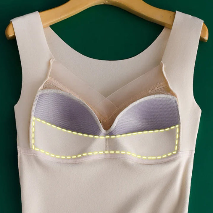 "Elegant damtermounderställ med inbyggd BH, scoop-neck design, andningsbar polyester, svart färg för komfort och stil."