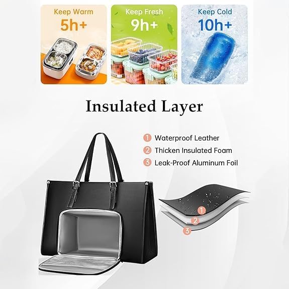 Elegant & praktisk damväska med isolerad lunchfack & laptopfack. Perfekt jobbväska för kontor, vardag & resor.