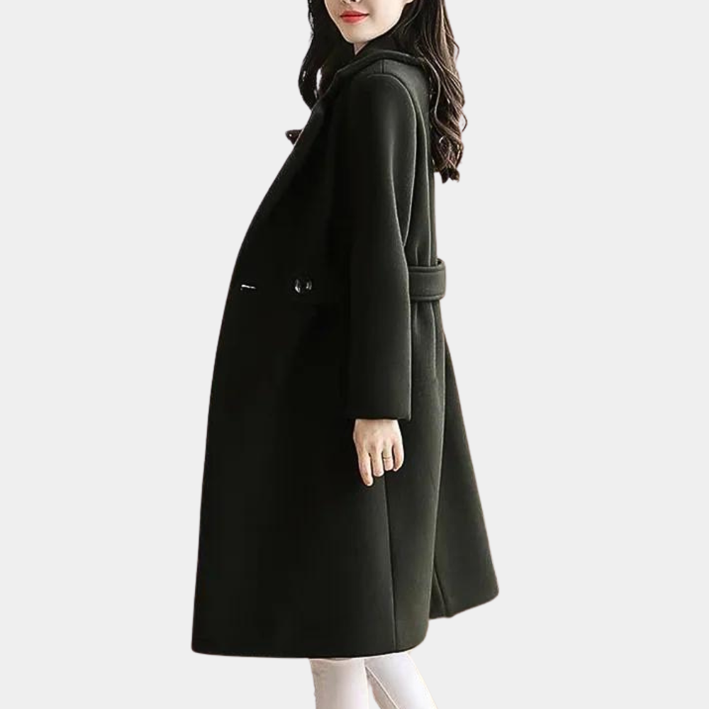 Varm elegant damvinterjacka, stilren kappa med midjebälte. Perfekt för höst och vinter.