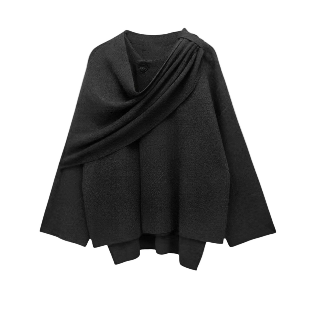 Elegant draperad capekappa för kvinnor, perfekt för vintermode, feminin skiktad stil