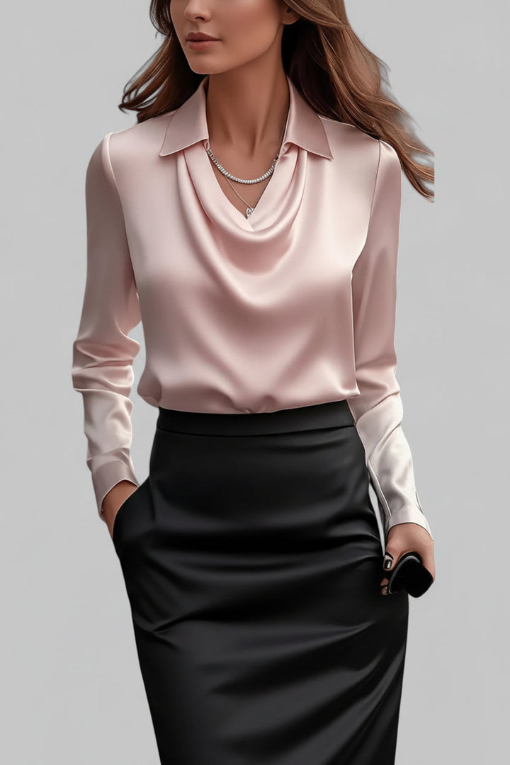 Elegant chiffongblus Sophie, långärmad och draperad, perfekt för en chic kontorsstil.