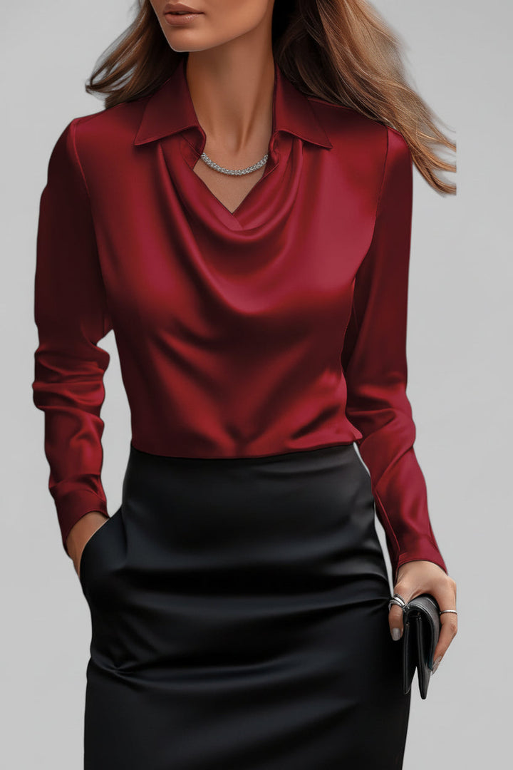 Elegant Sophie blus, långärmad & draperad, en mångsidig chiffongblus för alla tillfällen.