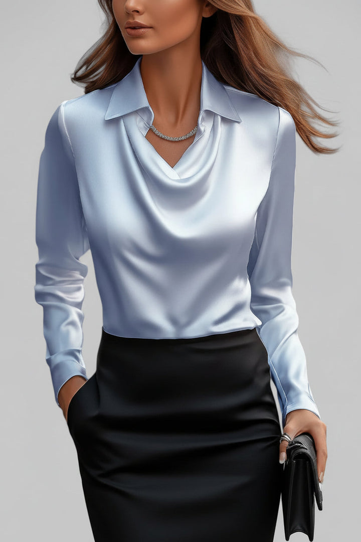 Chiffongblus Sophie, långärmad med draperade detaljer, för en lyxig kontorsstil.