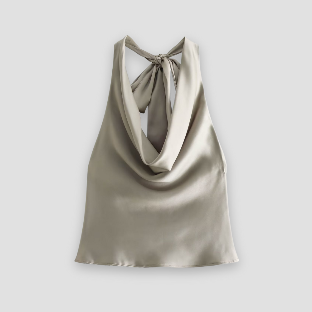 Svart elegant festtopp för kvinnor, draperad halterneck tanktopp sommarstil.