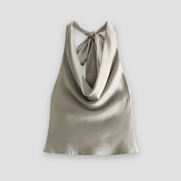 Svart elegant festtopp för kvinnor, draperad halterneck tanktopp sommarstil.