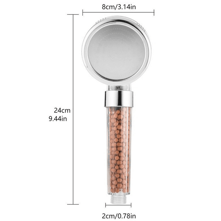 "Elegant duschmunstycke med bioaktiva stenar, tre spraylägen och miljövänlig design för spa-känsla i duschen."