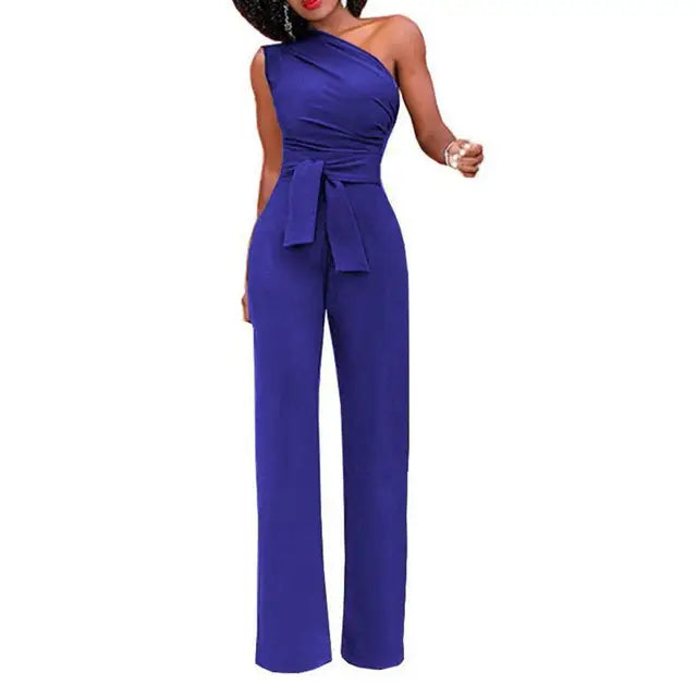 Enaxlad elegant damjumpsuit för bekväm sommarstil, med vida ben och snygg passform.