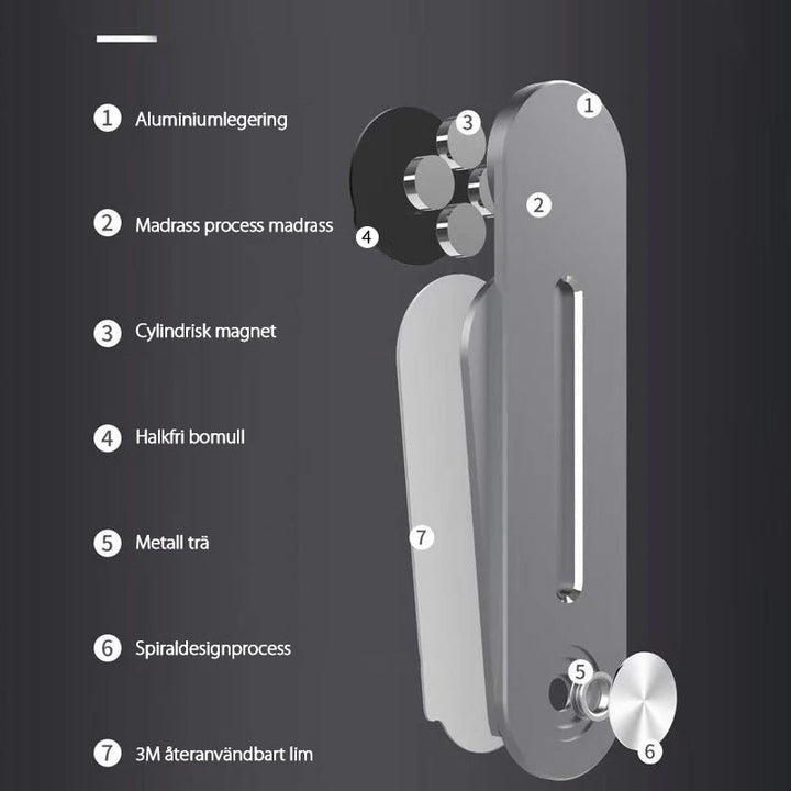 "Elegant expansionsfäste i silver för bärbar dator, aluminium, flexibel design, optimerar arbetsyta, lätt installation."