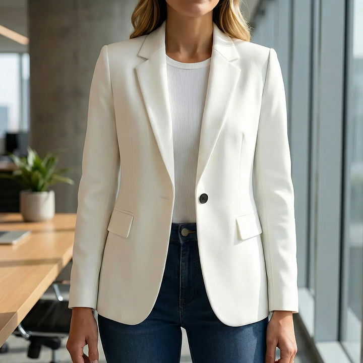 Elegant figursydd stretchblazer för dam, perfekt för kontoret och formella tillfällen.