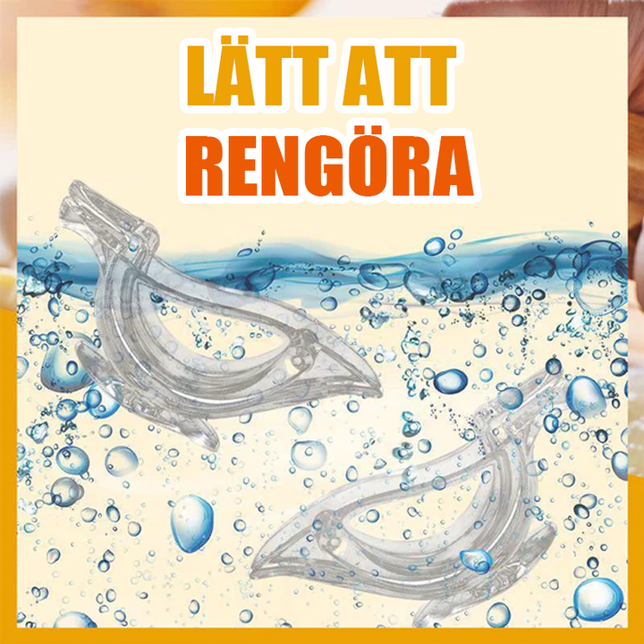 "Elegant genomskinlig manuell citronpress i fågelform, perfekt för köket, ergonomisk och lätt att rengöra."