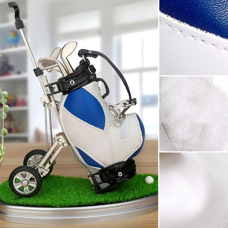 "Elegant golf pennhållare i form av golfväska, i PU och aluminium, flera färger för herr/dam, perfekt för kontor och hem."