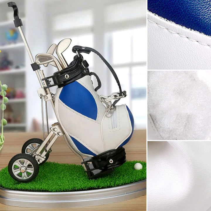 "Elegant golf pennhållare i form av golfväska, i PU och aluminium, flera färger för herr/dam, perfekt för kontor och hem."