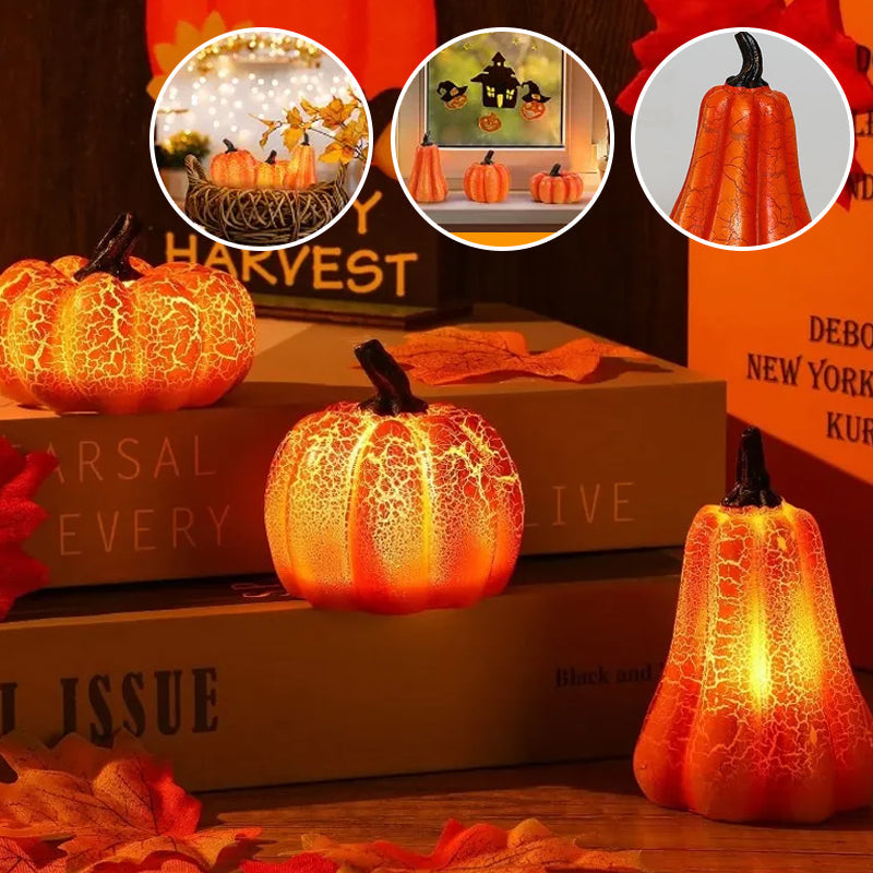 "Elegant Halloween Pumpalykta i resin, batteridriven, med klassiska element för unik spöklik hemmadekor."