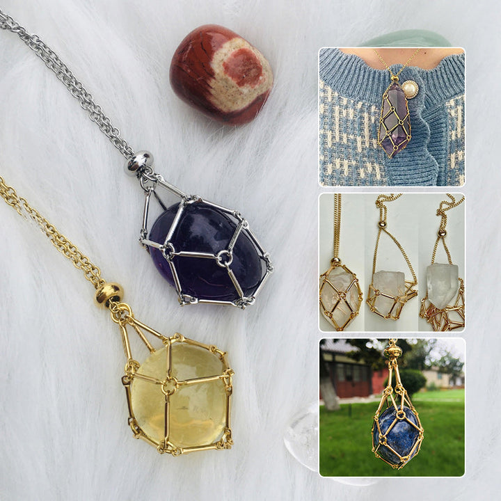 "Elegant halsband med utbytbara färgkristaller, metallkedja i silver/guld för helande och stil, mångfald i design."