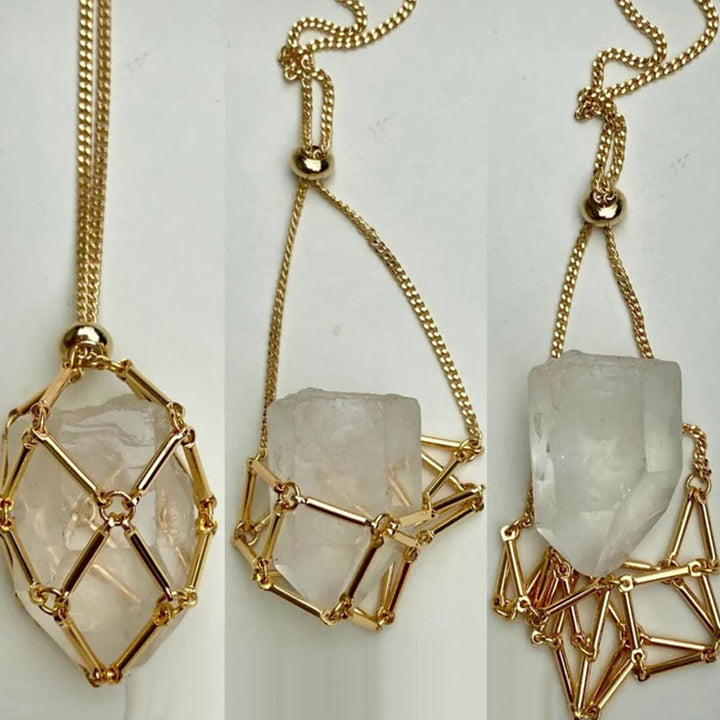 "Elegant halsband med utbytbara färgkristaller, metallkedja i silver/guld för helande och stil, mångfald i design."