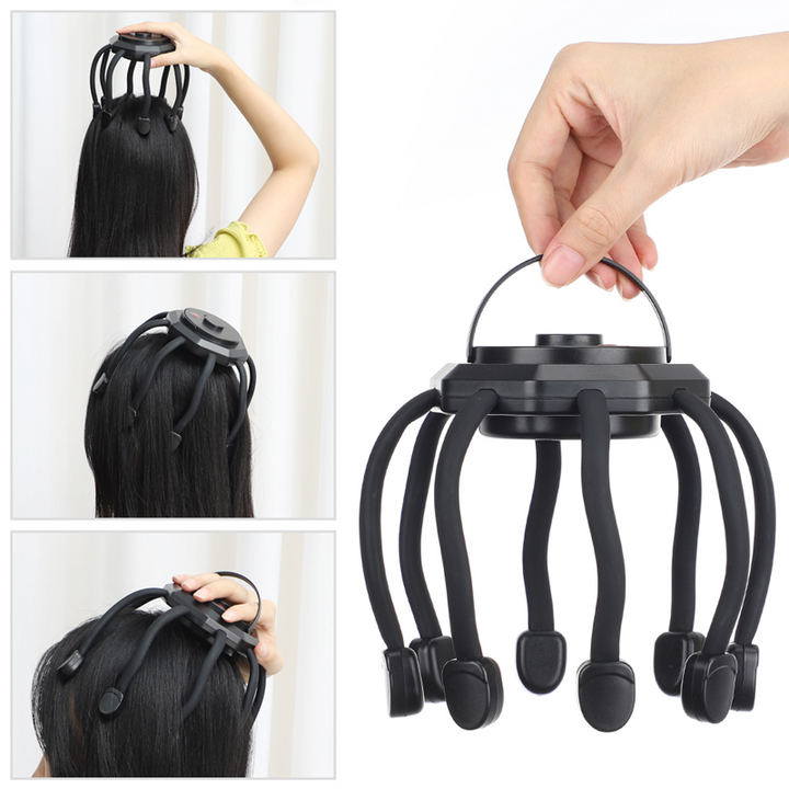 "Elegant hårbottenmassageapparat med åtta massagekontakter, perfekt för stresslindring och avslappning."