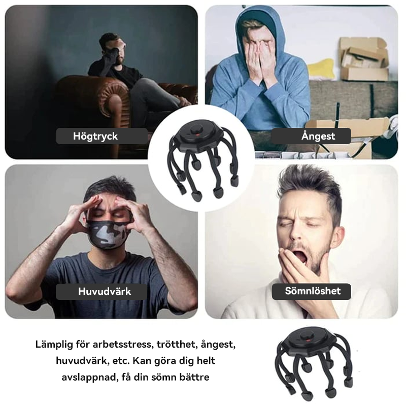 "Elegant hårbottenmassageapparat med åtta massagekontakter, perfekt för stresslindring och avslappning."