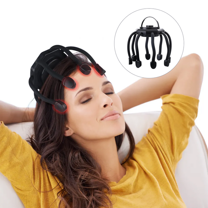 "Elegant hårbottenmassageapparat med åtta massagekontakter, perfekt för stresslindring och avslappning."