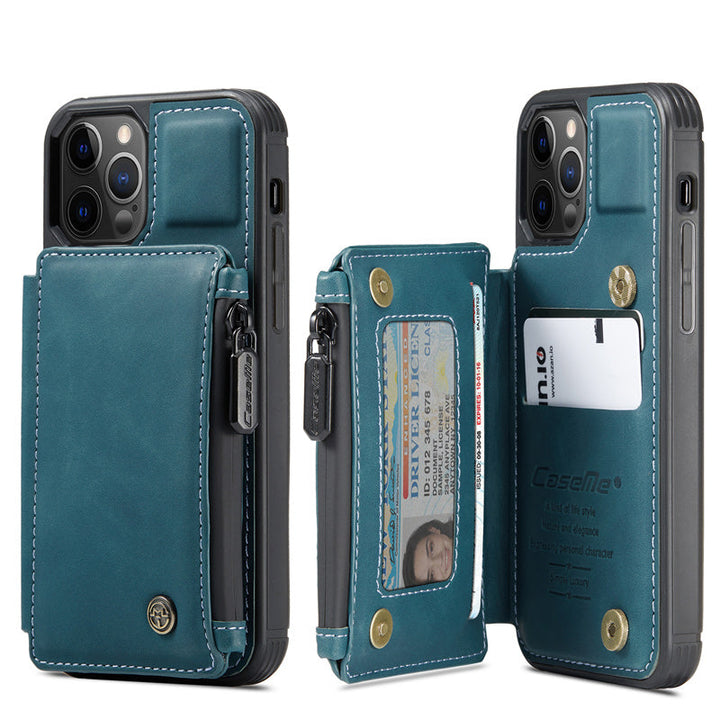 "Elegant herr flip fodral i svart PU-läder med korthållare, telefonstativ, skyddar telefon, sofistikerad design"