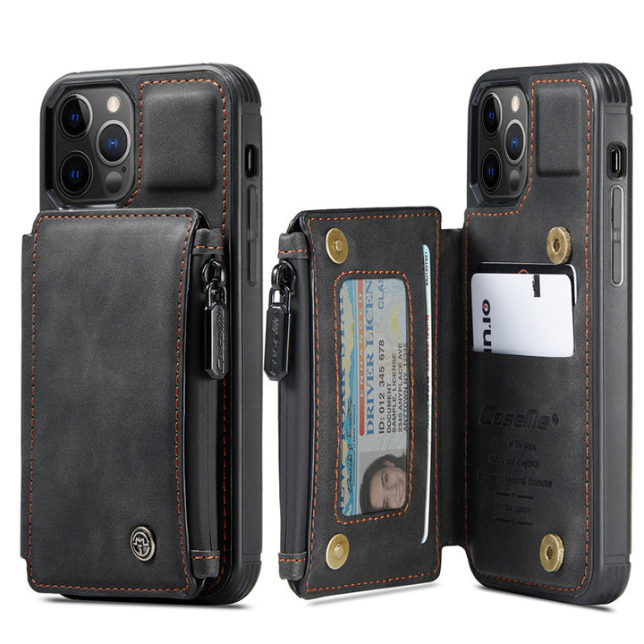 "Elegant herr flip fodral i svart PU-läder med korthållare, telefonstativ, skyddar telefon, sofistikerad design"