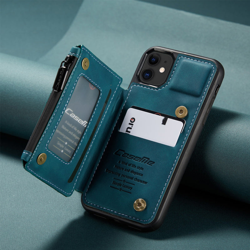 "Elegant herr flip fodral i svart PU-läder med korthållare, telefonstativ, skyddar telefon, sofistikerad design"